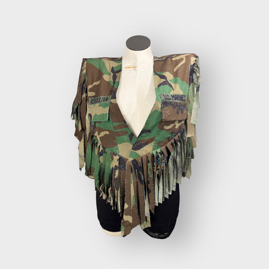 Camo Cowgirl Couture Tuxe Tail Fringe Power Shoulder Poncho
