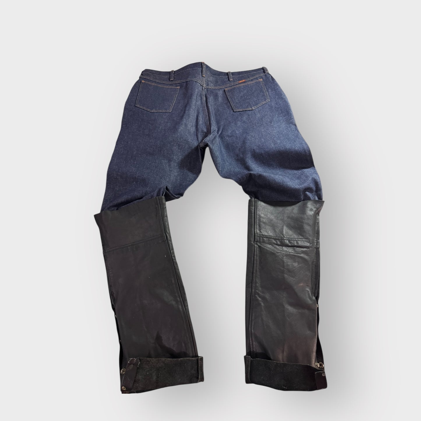 Butterfly Denim Western Style Leather Chap Rider Jeans