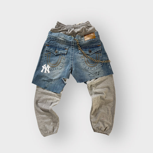 Distressed Denim Layover Joggers