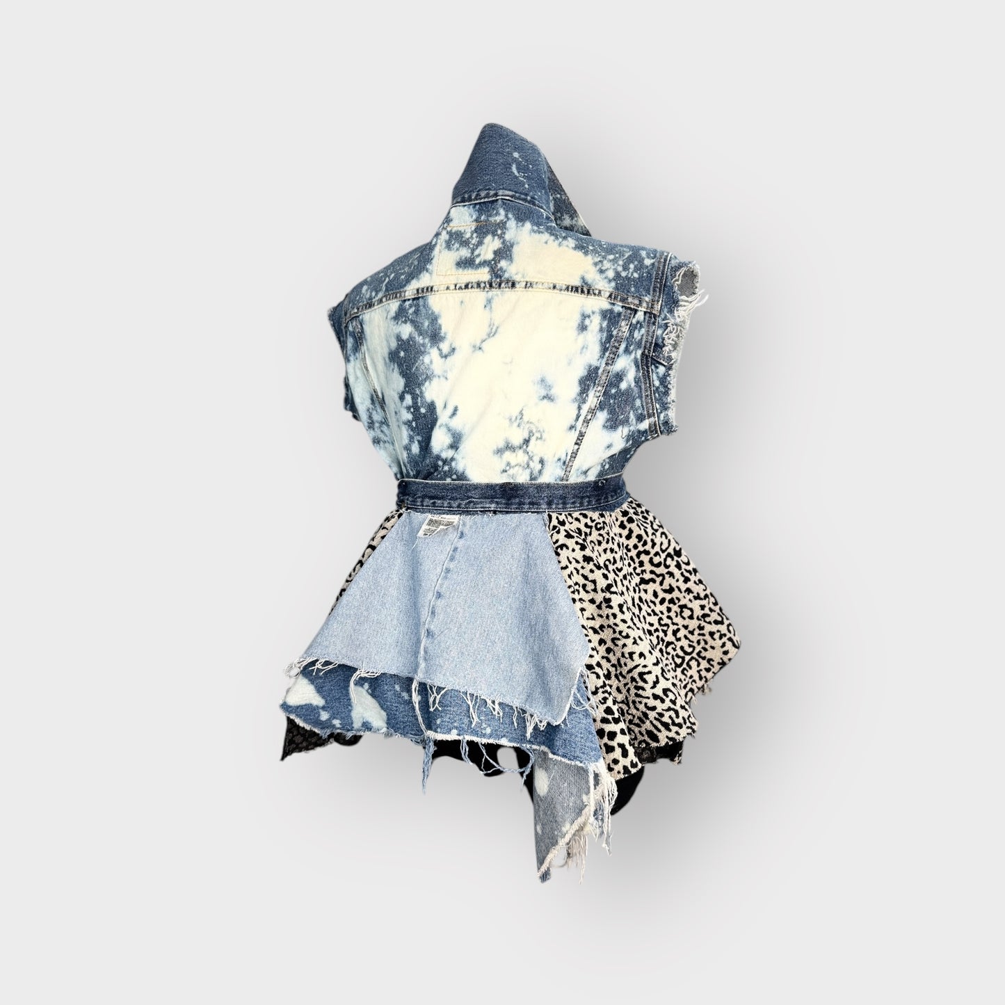 Distressed Denim n Leopard Peplum