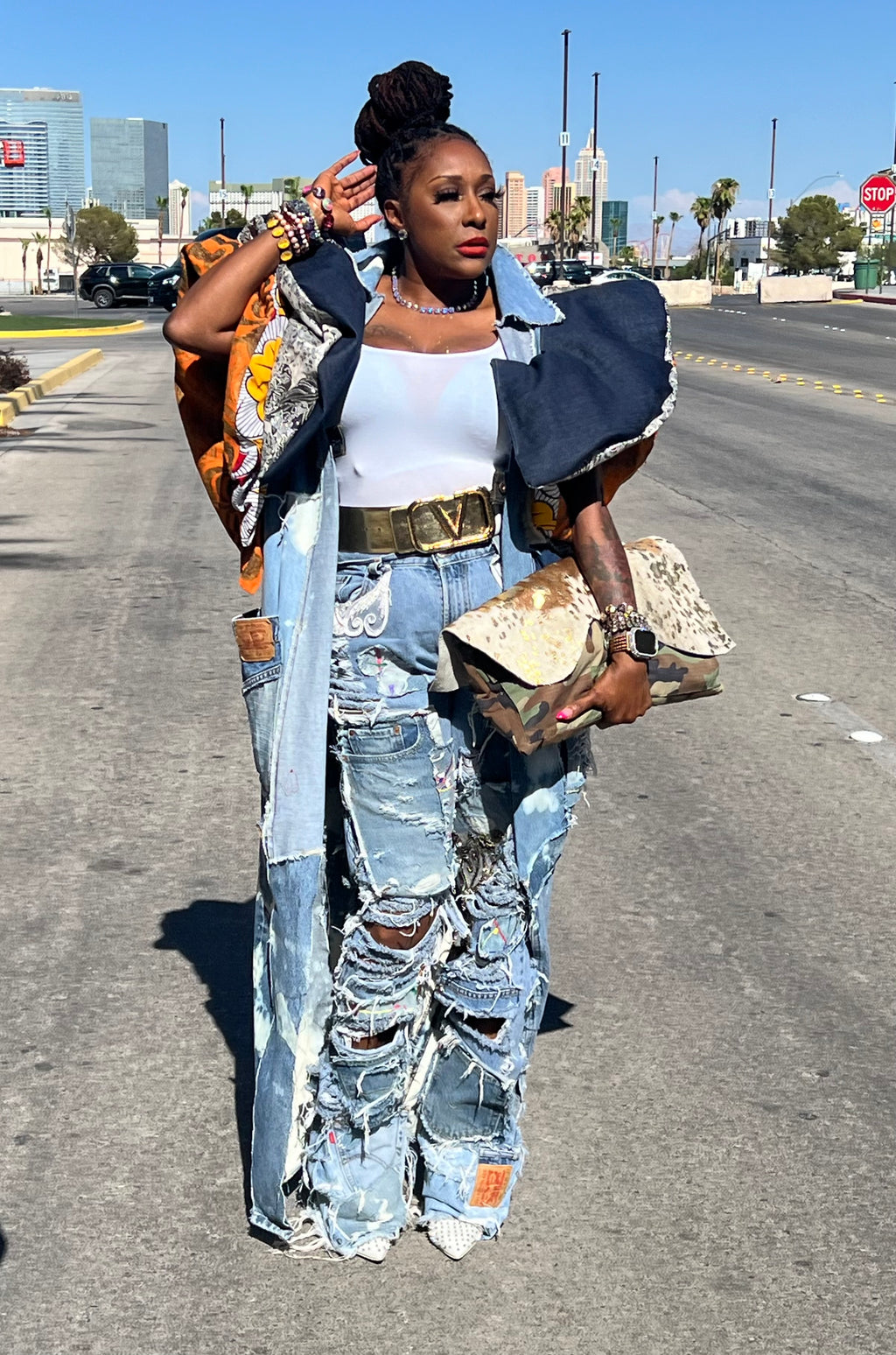 Distressed Denim Patchwork Jeans