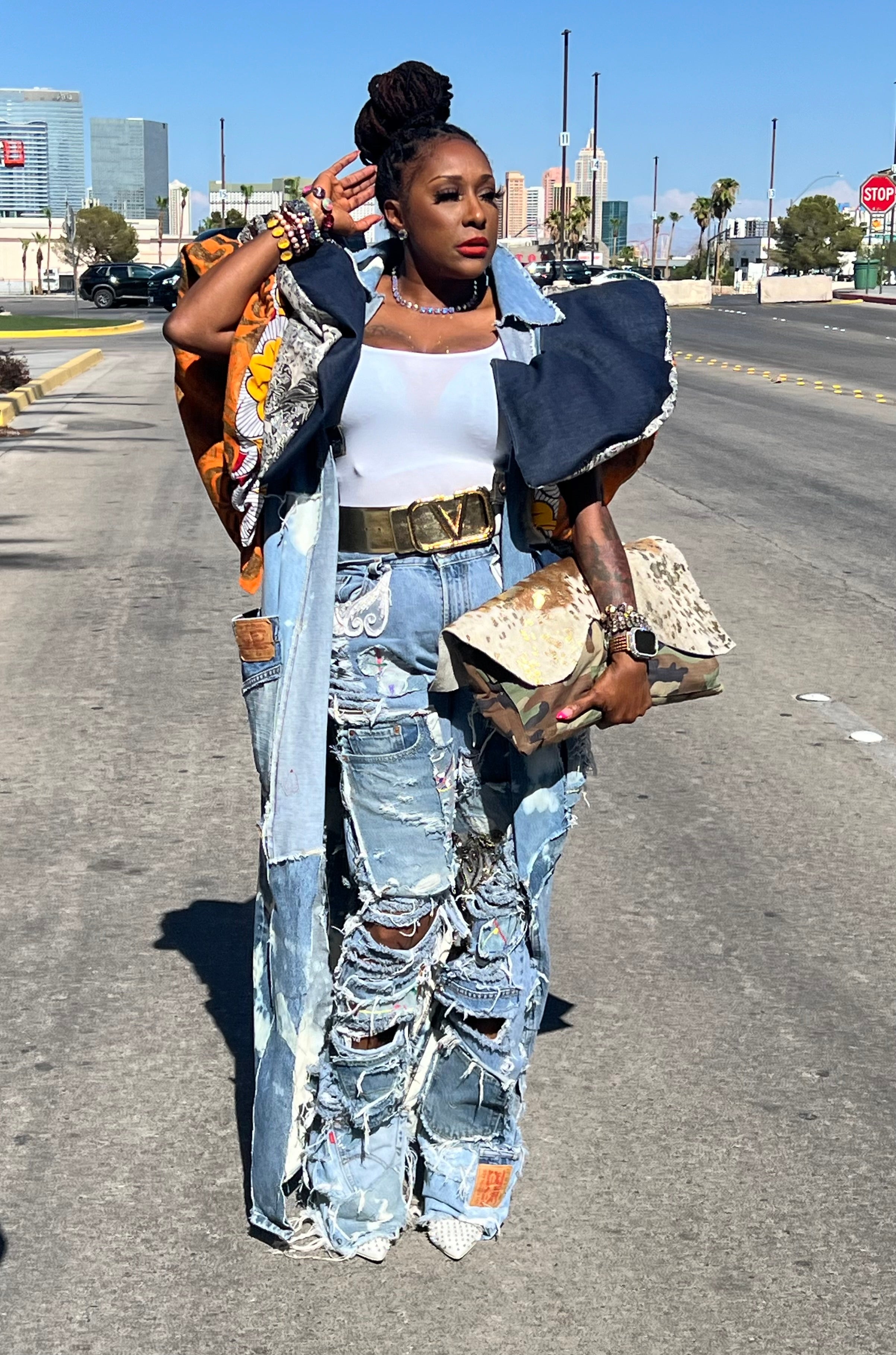 Distressed Denim Patchwork Jeans