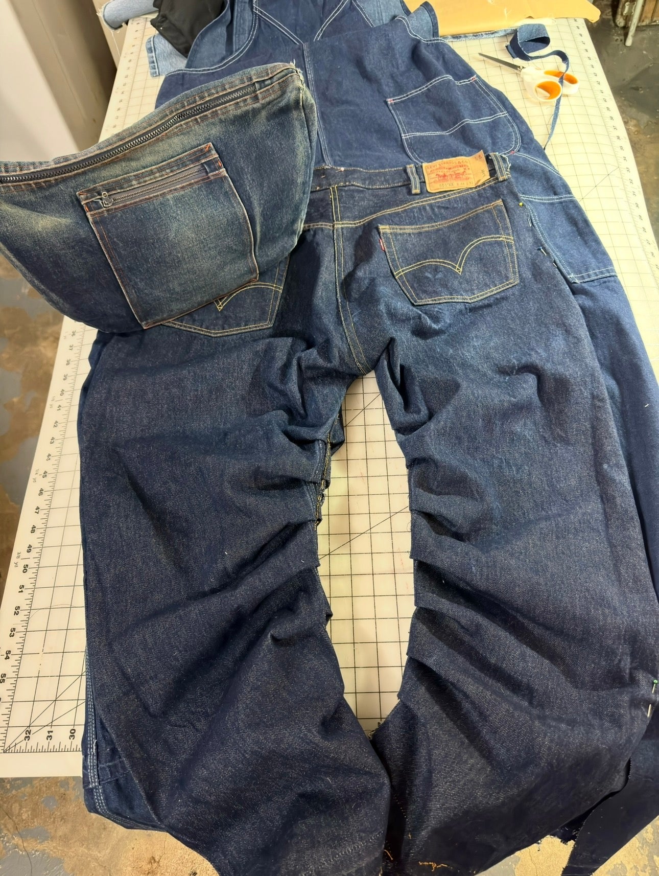 Double Denim Drop Crotch Barrel Overalls