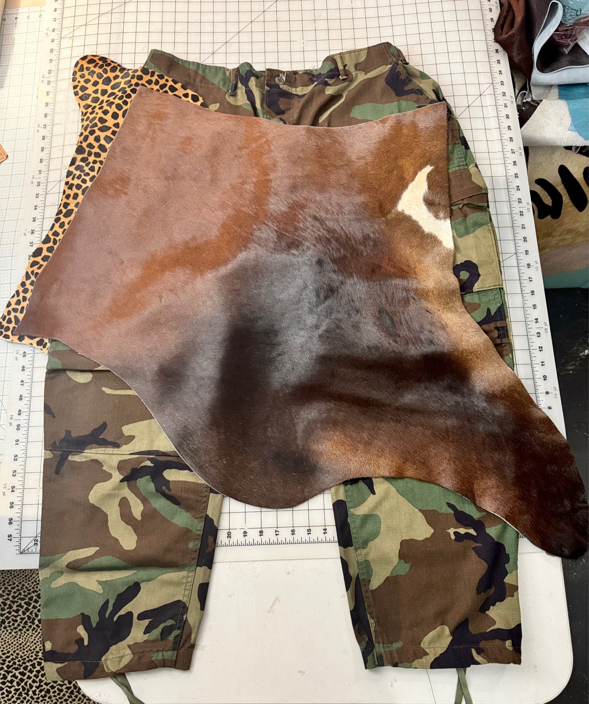 Camo Couture Natural Pony Hair Overlay Cargos