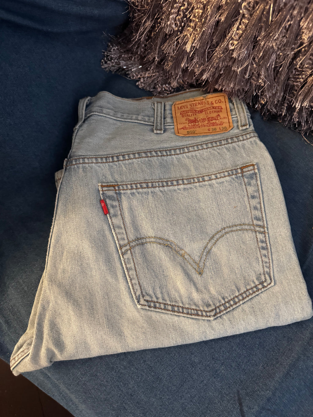 Double Denim Fringe Overlay Jeans (Made to Order)