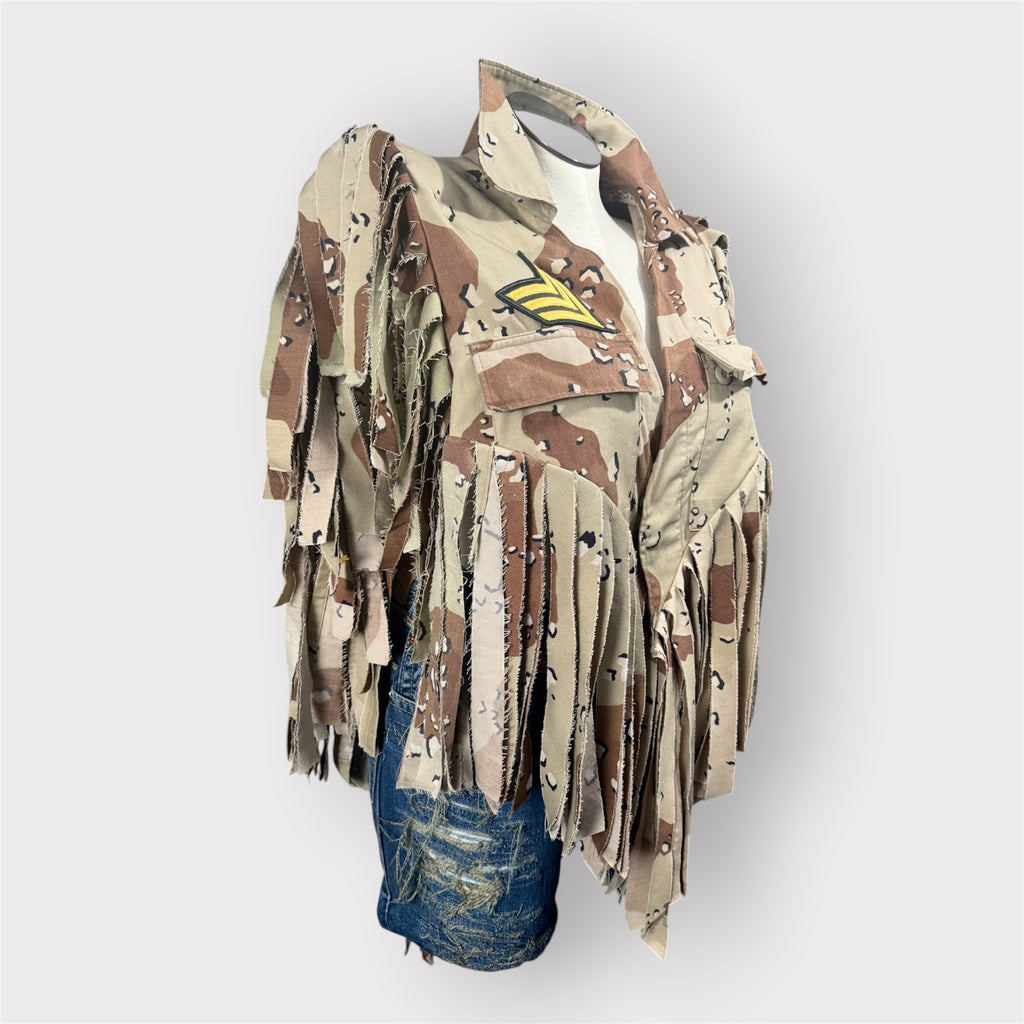 Choco Chip Camo Fringe Poncho