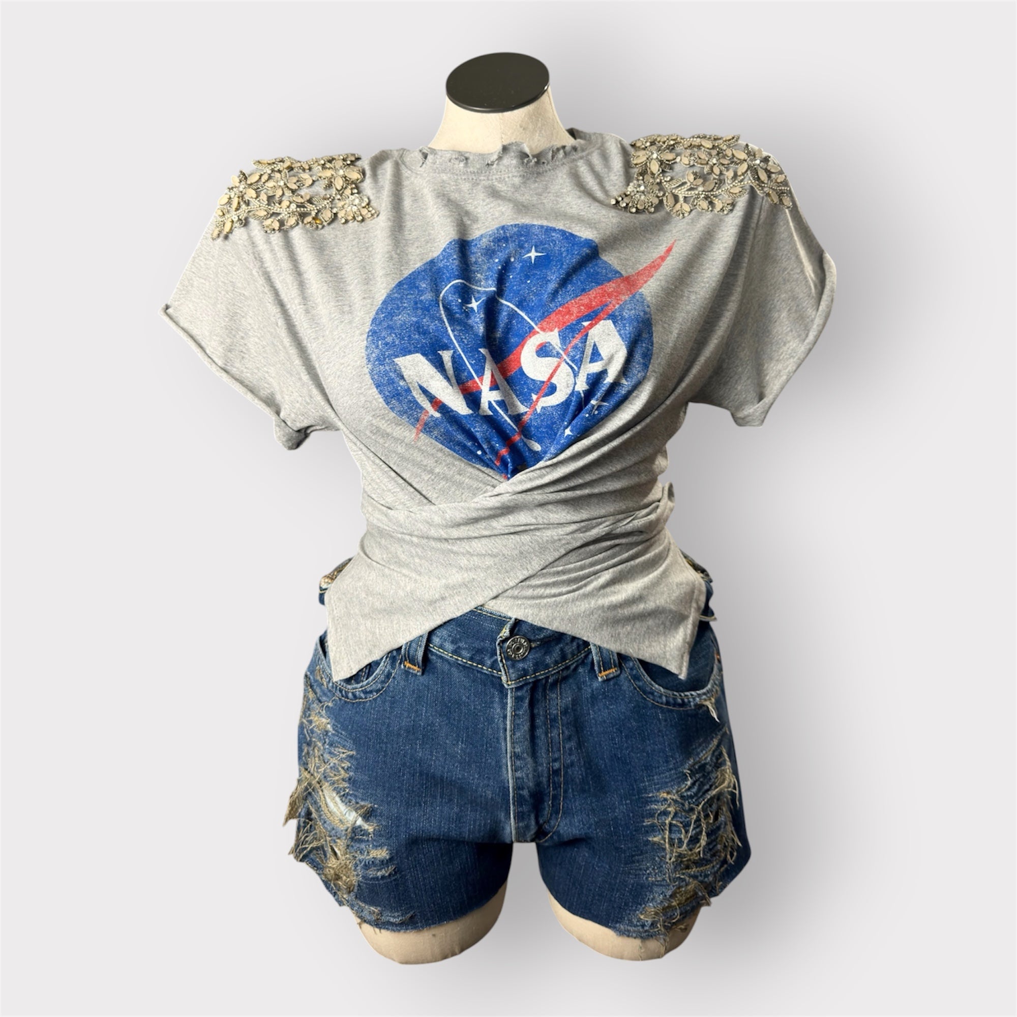 Outer Space Bling Padded Shoulder Luxe Edition Wrap Tee