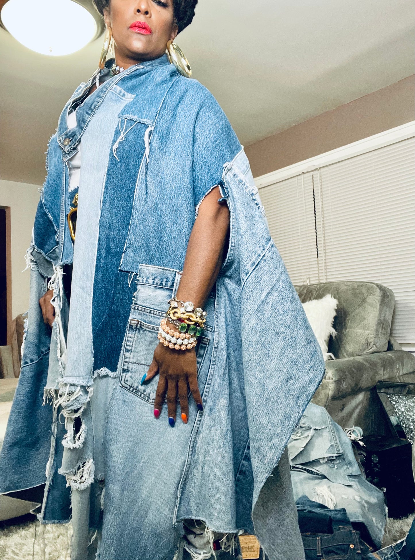 Denim Patchwork Poncho