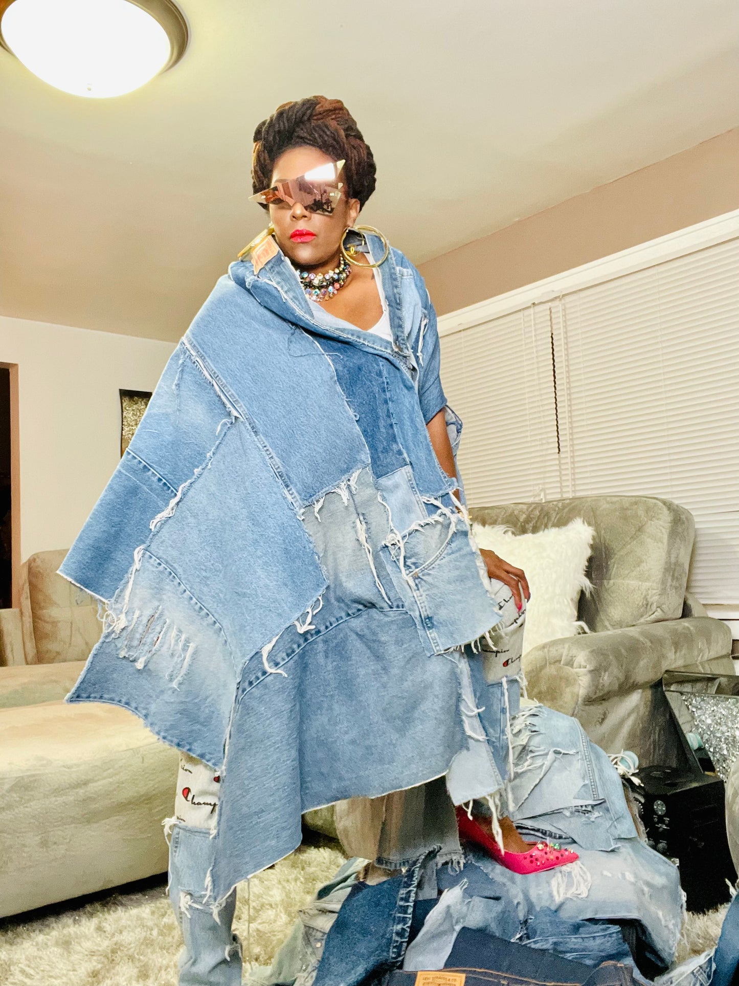 Denim Patchwork Poncho